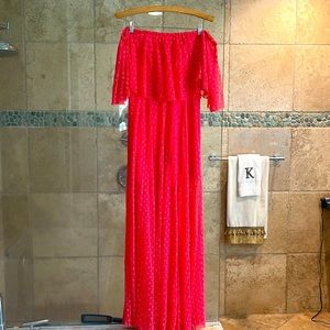 Stunning off shoulder maxi sheer from thigh down dress bought for a event.